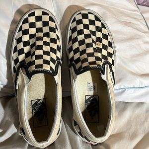 Vans size 6.5 black and white slip ons